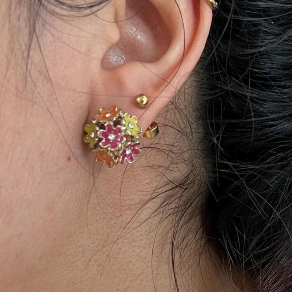 Vintage Chunky Pink Flower Blossom stud‎ Earrings